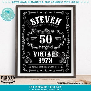 May include: A framed black and white print with the name "STEVEN" at the top, and "50 YEARS" in the center. The print reads "VINTAGE 1973" and "APPROACHING PERFECTION". The print is a digital download.
