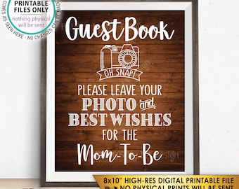 Guestbook Sign, Leave Photo and Best Wishes for the Mom-To-Be, Baby Shower Sign, Selfie, Rustic Wood Style, PRINTABLE 8x10” Sign <ID>