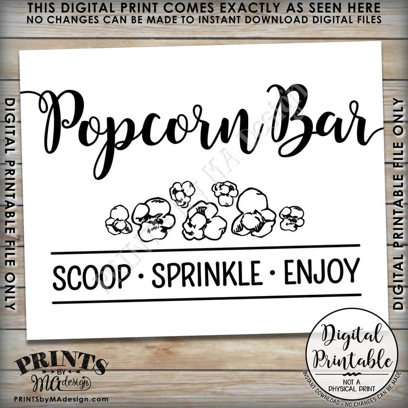 Popcorn Bar Sign Popcorn Bar Directions Wedding Popcorn Etsy