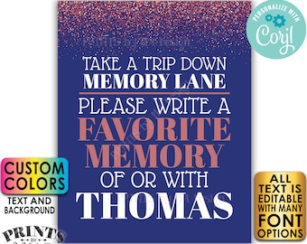 Memory Sign, Take a Trip Down Memory Lane & Share a Favorite Memory, PRINTABLE 8x10/16x20” Rose Gold Glitter Sign <Edit Yourself with Corjl>