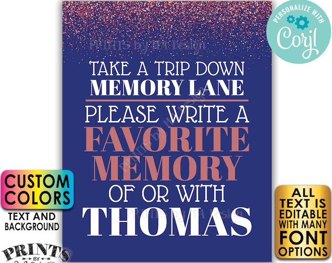 Memory Sign, Take a Trip Down Memory Lane & Share a Favorite Memory, PRINTABLE 8x10/16x20” Rose Gold Glitter Sign <Edit Yourself with Corjl>