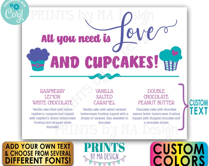 Cupcake Menu Sign, Wedding Cake Diplay Cupcake Flavors, PRINTABLE 8x10/16x20” Wedding Dessert Display <Edit Yourself with Corjl>