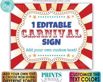 Custom Carnival Sign, Carnival Theme Party Sign, Circus Birthday Party, One PRINTABLE 8x10/16x20” Sign &lt;Edit Text Yourself w/Corjl&gt;