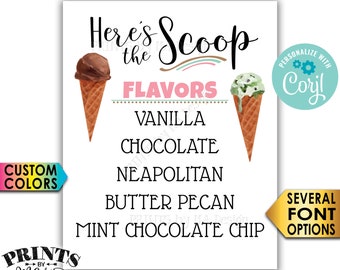 Ice Cream Flavors Sign, Here's the Scoop Ice Cream Bar, PRINTABLE 8x10/16x20” Ice Cream Sign <Edit Yourself with Corjl>