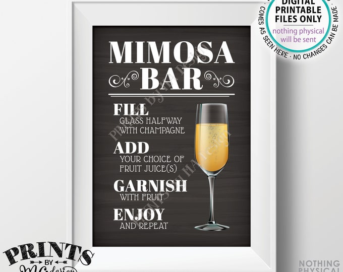 Mimosa Bar Sign, Make your own Mimosa Sign, PRINTABLE 5x7” Chalkboard Style Sign, Bridal Shower Brunch, Wedding Shower <Instant Download>