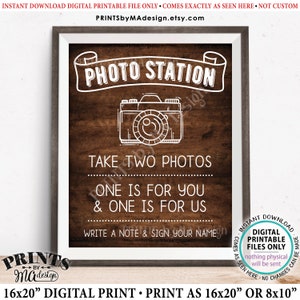 Foto-Schild, zwei Fotos machen, eines ist für Sie und eins für uns, eine Notiz hinterlassen, DRUCKBARE 8x10/16x20 Zoll rustikales Holzstil-Hochzeitsschild <ID>