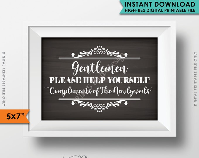 Wedding Bathroom Sign, Gentlemen Please Help Yourself Sign, Bathroom Basket Wedding Sign Restroom, 5x7" Instant Download Digital Printable