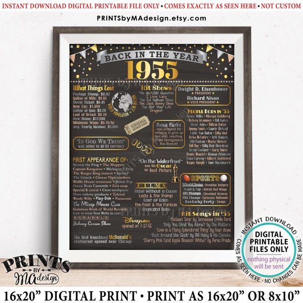 Back in the Year 1955 Poster Board, Remember 1955 Sign, Flashback to 1955 USA History from 1955, PRINTABLE 16x20” Sign <ID>