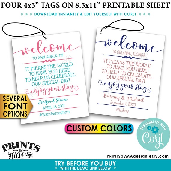 Destination Wedding Welcome Bag Tags Out Of Town Guests Etsy