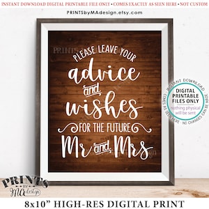 Advice and Well Wishes for the Future Mr & Mrs, Engagement Party, Bridal Shower, PRINTABLE 8x10” Rustic Wood Style Wedding Sign &lt;ID&gt;