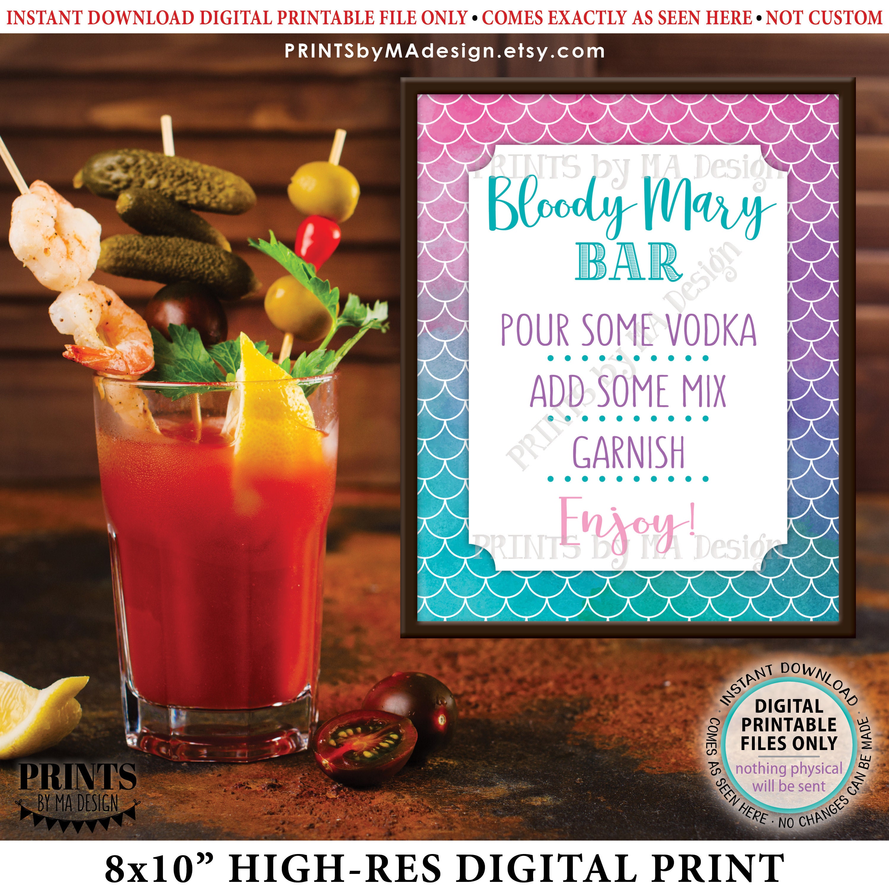 Mermaid Bloody Mary Bar Sign, Bloody Bar Sign, Bridal Shower Drinks