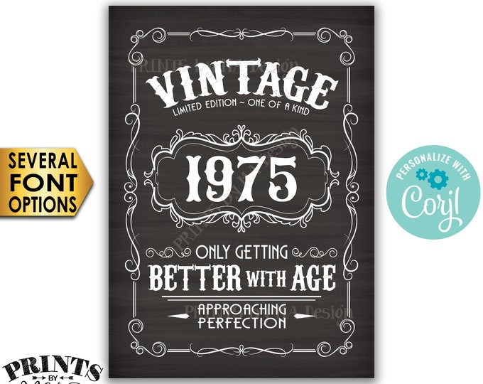 Vintage Birthday Sign, Better with Age Liquor Themed Party, Custom Year, PRINTABLE 5x7” Chalkboard Style Sign <Edit Yourself with Corjl>