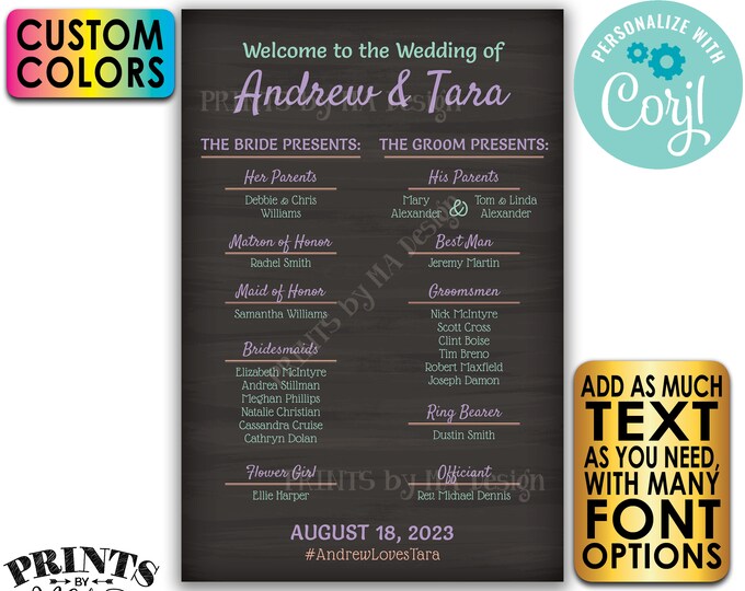 Welcome to our Wedding Sign, Wedding Bridal Party Welcome Sign, Custom PRINTABLE 24x36” Chalkboard Style Sign <Edit Yourself with Corjl>