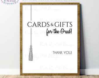 Cards & Gifts Sign, Grad Party Gift Table Decoration, Gifts and Cards, PRINTABLE 8x10/16x20” Black and White Sign, Graduation Tassel <ID>