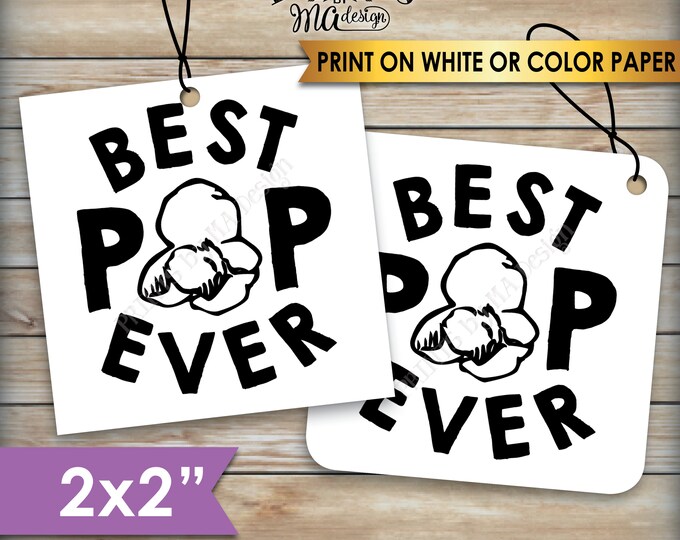 Best Pop Ever Popcorn Tags, Father's Day Gift Cards, Popcorn Favors, Dad, Daddy, Grandpa, Papa, 2x2" tags on 8.5x11" PRINTABLE Sheet <ID>