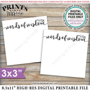 Woorden van wijsheid afstuderen partijkaarten, Grad advies voor de afgestudeerde, zes 3" kaarten per afdrukbare 8,5x11" blad <ID>