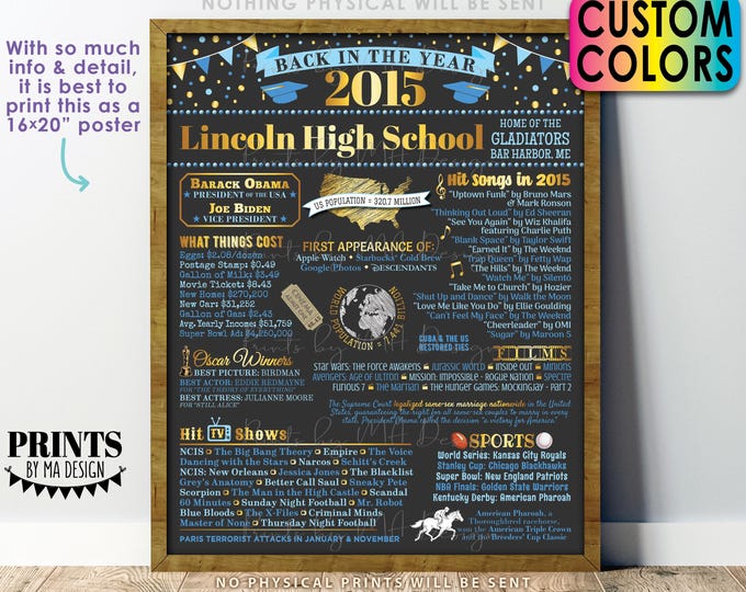 Back in the Year 2015 Poster Board, Class of 2015 Reunion Decoration, Flashback to 2015 Graduating Class, Custom PRINTABLE 16x20” Sign