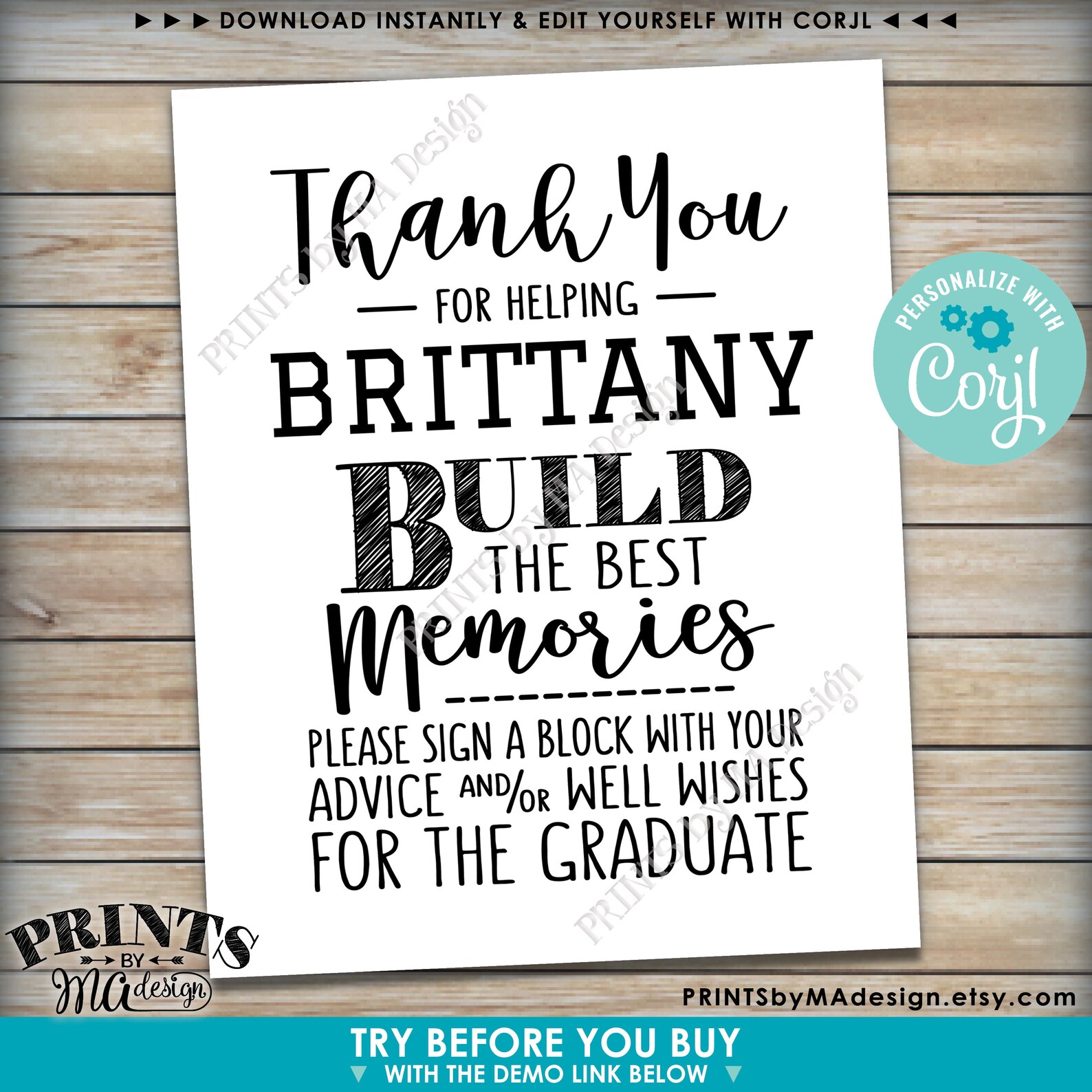 Sign a Block Graduation Party Decoration Thanks for Helping | Etsy