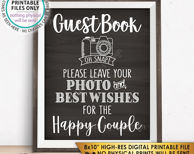 Guestbook Sign Leave Photo and Best Wishes for the Happy Couple Wedding Sign, Anniversary, Chalkboard Style PRINTABLE 8x10” Instant Download