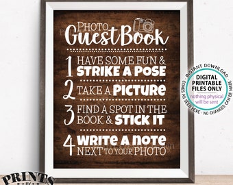 Photo Guestbook Sign, Guest Book Wedding Sign, Graduation Memorybook Retirement Scrapbook, PRINTABLE 8x10/16x20” Rustic Wood Style Sign <ID>