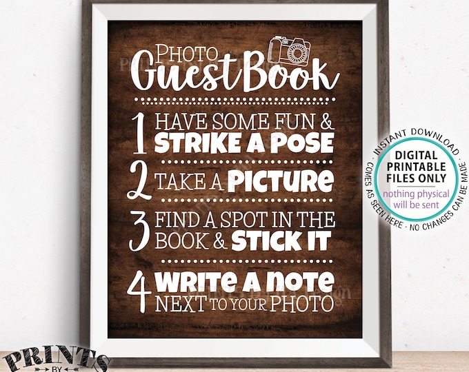 Photo Guestbook Sign, Guest Book Wedding Sign, Graduation Memorybook Retirement Scrapbook, PRINTABLE 8x10/16x20” Rustic Wood Style Sign <ID>
