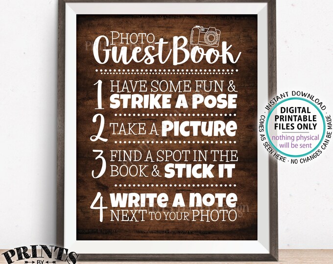 Photo Guestbook Sign, Guest Book Wedding Sign, Graduation Memorybook Retirement Scrapbook, PRINTABLE 8x10/16x20” Rustic Wood Style Sign <ID>