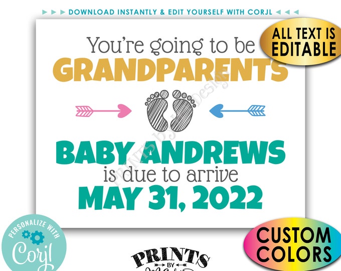 Grandparents Pregnancy Announcement, You're Going to be a Grandpa or Grandma, Custom PRINTABLE 8.5x11" Sign <Edit Yourself with Corjl>