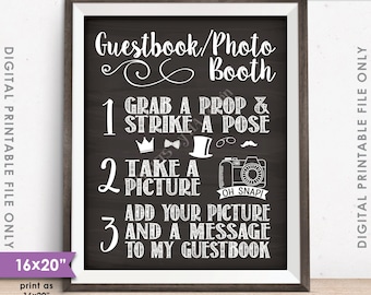 Guestbook Photo Booth Sign, Photo Guestbook, Add Photo to My Guestbook, Chalkboard Style 8x10/16x20” Instant Download Digital Printable File