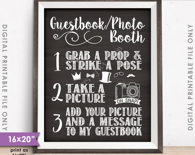 Guestbook Photo Booth Sign, Photo Guestbook, Add Photo to My Guestbook, Chalkboard Style 8x10/16x20” Instant Download Digital Printable File