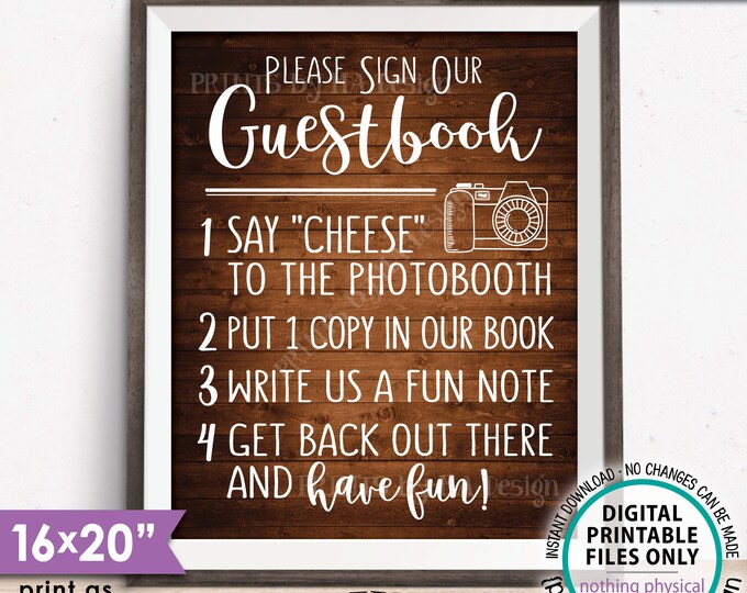 Guestbook Photobooth Sign, Wedding Photo Booth Add photo to the Guest Book Sign, Rustic Wood Style PRINTABLE 8x10/16x20” Guestbook Sign <ID>