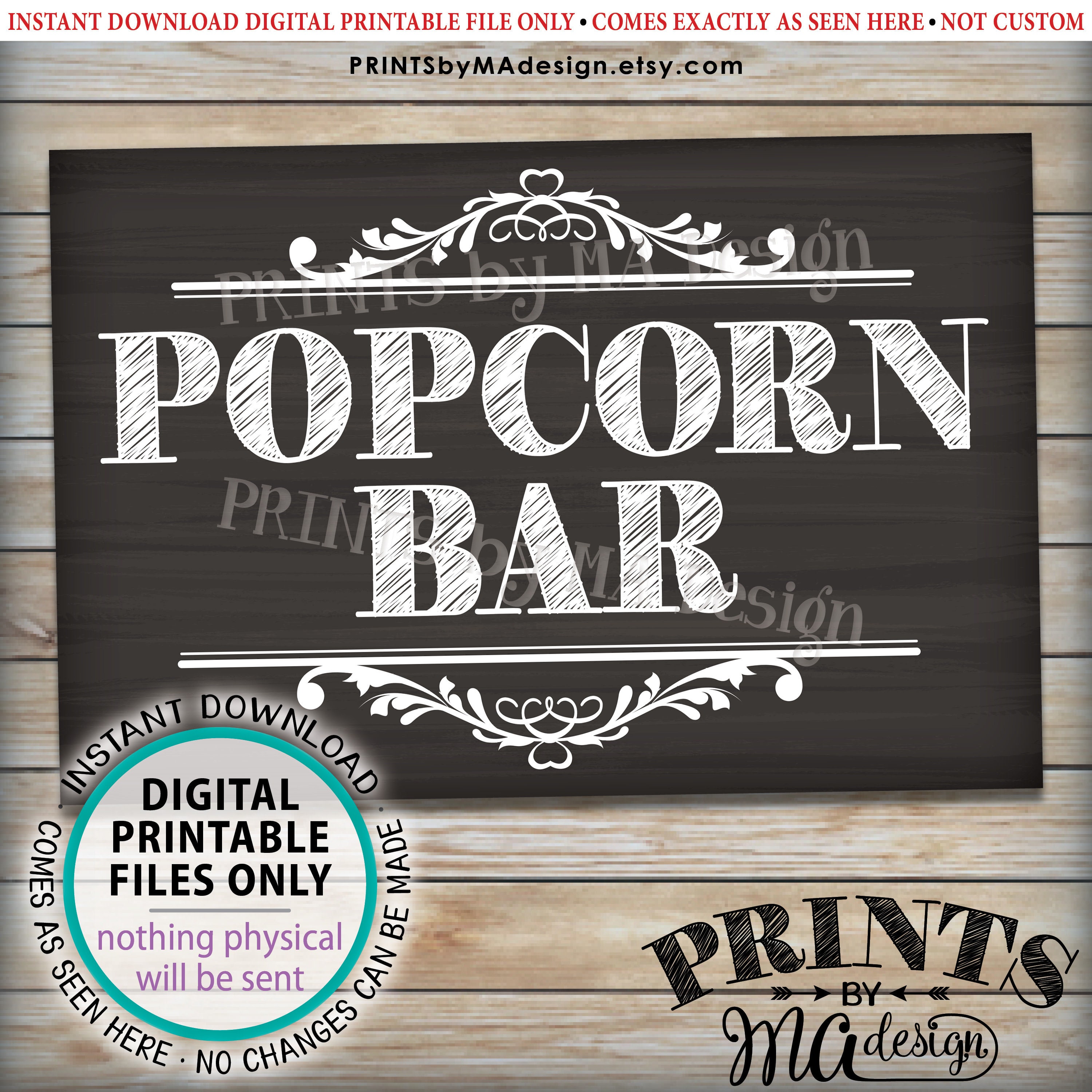 Popcorn Bar Sign, Popcorn Party, Large Popcorn Sign, PRINTABLE