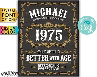 Vintage Birthday Sign, Better with Age, Custom Name/Year/Color, PRINTABLE 8x10/16x20” Chalkboard Style Sign <Edit Yourself with Corjl>