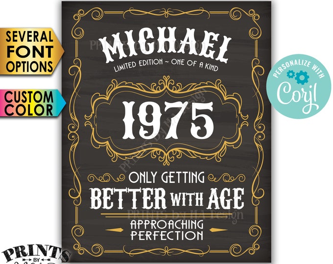 Vintage Birthday Sign, Better with Age, Custom Name/Year/Color, PRINTABLE 8x10/16x20” Chalkboard Style Sign <Edit Yourself with Corjl>