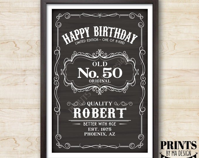 Happy Birthday Sign, Vintage Birthday, Whiskey or Liquor Themed Birthday Poster, PRINTABLE 24x36” Chalkboard Style Sign