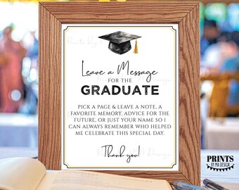 Graduation Guestbook Sign, Leave a Message for the Graduate, Watercolor Style Grad Cap, PRINTABLE 8x10/16x20” Guest Book Sign <ID>