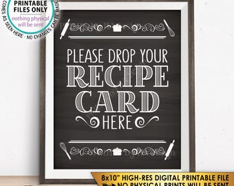 Drop your Recipe Card Here Sign, Recipe Card Drop-off, Wedding Bridal Shower Activity, PRINTABLE 8x10” Chalkboard Style Instant Download