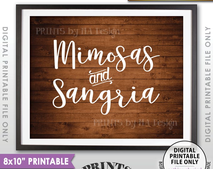 Mimosas and Sangria, Mimosa Sign, Sangria Sign, Beverage Station, Brunch Drinks Menu, 8x10” Rustic Wood Style PRINTABLE Instant Download