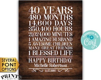 40th Birthday Gift for a Woman, 40 Years, One Blessed Life, Custom PRINTABLE 8x10/16x20” Rustic Wood Style Sign <Edit Yourself with Corjl>