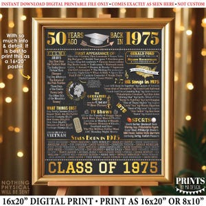 50th High School Reunion Decoration, Class of 1975 Graduated 50 Years Ago, Back in the Year 1975 Poster Board, PRINTABLE 16x20” Sign &lt;ID&gt;