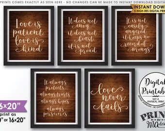 Love is Patient Love is Kind, Wedding Aisle, 1 Corinthians 13, Set of 5 Wedding Signs, PRINTABLE 8x10/16x20” Rustic Wood Style Signs <ID>