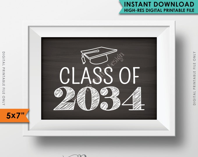 Class of 2034 Sign, Grad Party High School 2034 Grad College Graduation Sign Chalkboard Sign, 5x7" Instant Download Digital Printable File