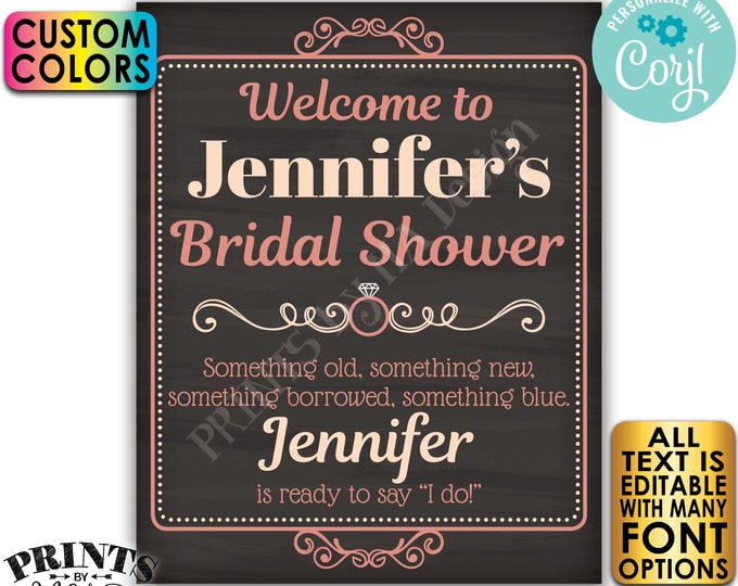 Bridal Shower Welcome Sign, Editable Bridal Shower Decor, Custom PRINTABLE 8x10/16x20” Chalkboard Style Sign <Edit Yourself w/Corjl>