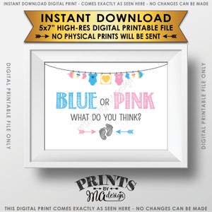 Gender Reveal Sign, Blue or Pink What Do You Think Gender Reveal Party, Blue or Pink Sign, Boy or Girl, 5x7” Printable Instant Download