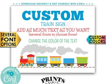Custom Train Sign, Railroad Birthday Party, Choose Your Text, PRINTABLE 16x20” Landscape Train Sign <Edit Yourself with Corjl>
