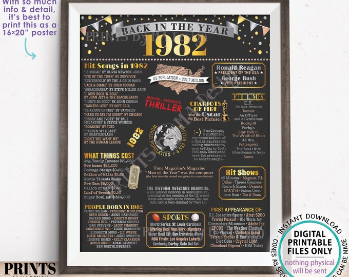 Back in the Year 1982 Poster Board, Remember 1982 Sign, Flashback to 1982 USA History from 1982, PRINTABLE 16x20” Sign <ID>