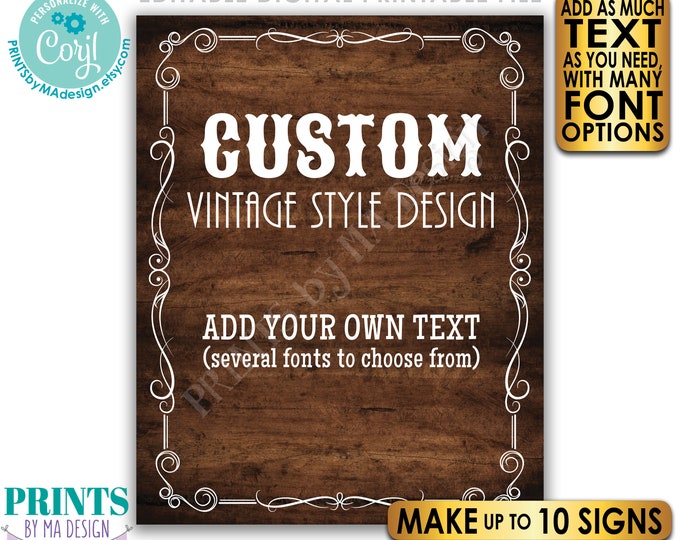 Custom Vintage Style Sign, Better with Age Liquor Themed Party, Up to 10 PRINTABLE 16x20” Rustic Wood Style Signs <Edit Yourself w/Corjl>