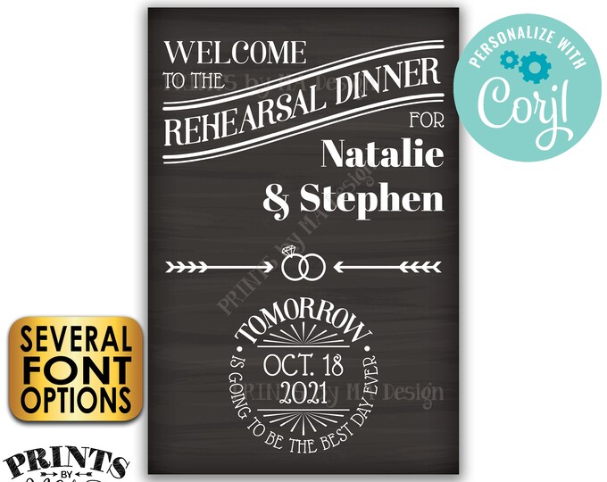 Wedding Rehearsal Dinner Sign, Tomorrow is Going to Be The Best Day Ever, PRINTABLE 24x36” Chalkboard Style Sign <Edit Yourself with Corjl>