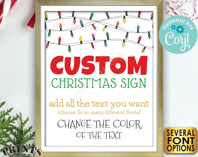 Custom Christmas Lights Sign, Choose Your Text, Create One Custom PRINTABLE 8x10/16x20” Xmas Party Sign <Edit Yourself with Corjl>