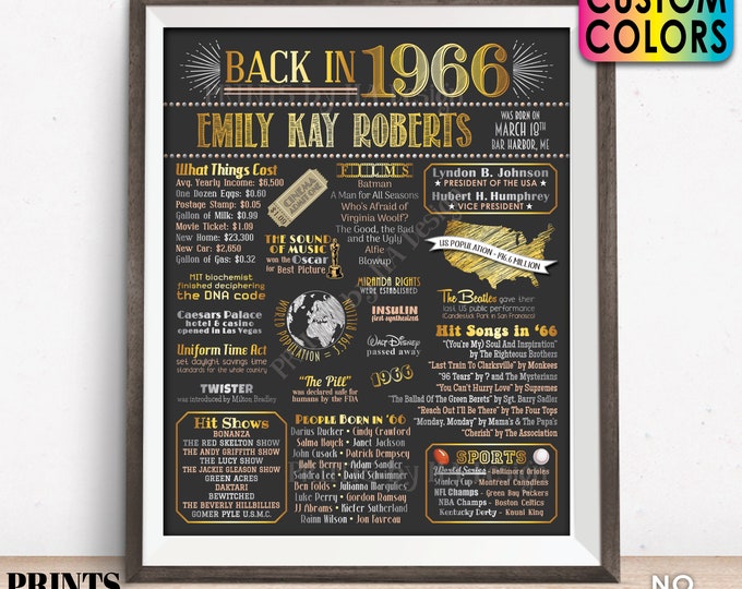 Back in the Year 1966 Birthday Sign, Flashback to 1966 Poster Board, 1966 Birthday Gift, Custom PRINTABLE 16x20” B-day Decoration