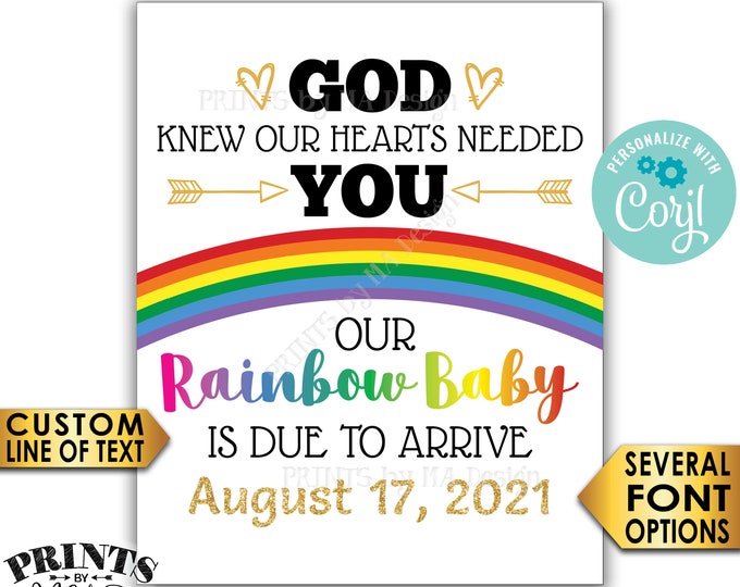 Rainbow Baby Pregnancy Announcement, God Knew Our Hearts Needed You, PRINTABLE 8x10/16x20” Baby Reveal Sign <Edit Yourself with Corjl>